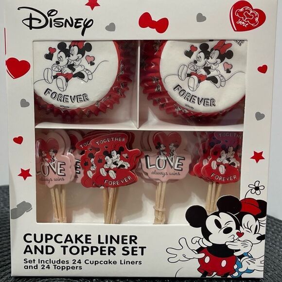 Disney Mickey & Minnie Cupcake Liners & Toppers set of 48 and Cupcake stand NWT - Picture 3 of 5